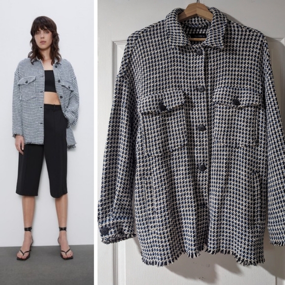 Zara Jackets & Blazers - Zara | Tweed button down jacket in blue